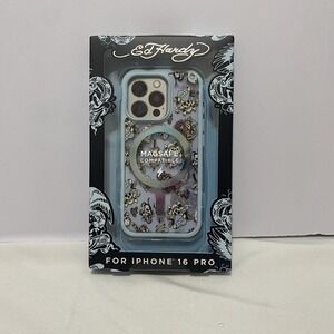Ed Hardy Love Kills Slowly‎ Tattoo Phone Case iPhone 16 Pro MagSafe Y2K Blue NWT